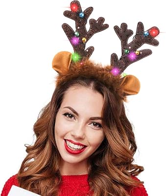 HANSGO LED Reindeer Antlers Headband with Bells - Christmas Reindeer Ears
