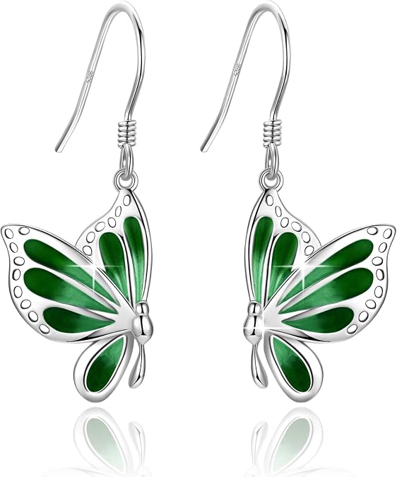 Butterfly Dangle Earrings,925 Sterling Silver White Gold Plated