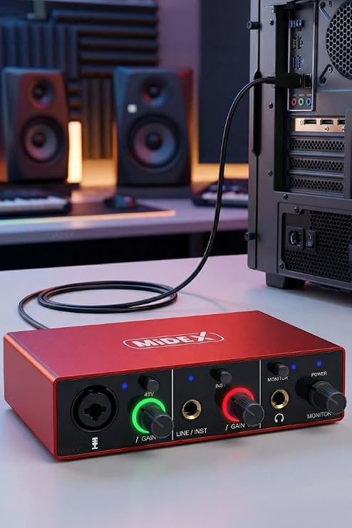 Midex GLX-500 PRO 2 Input 2 Output USB Studio Sound Card (XLR Cable Gift)
