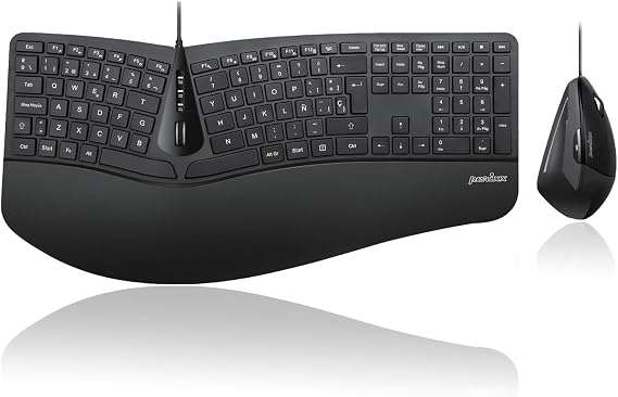 Perixx PERIDUO-505ES - Combo Teclado y Raton ergonomico con Disposicion de Teclas Dividida - Reposamunecas Ajustable - QWERTY Espanol