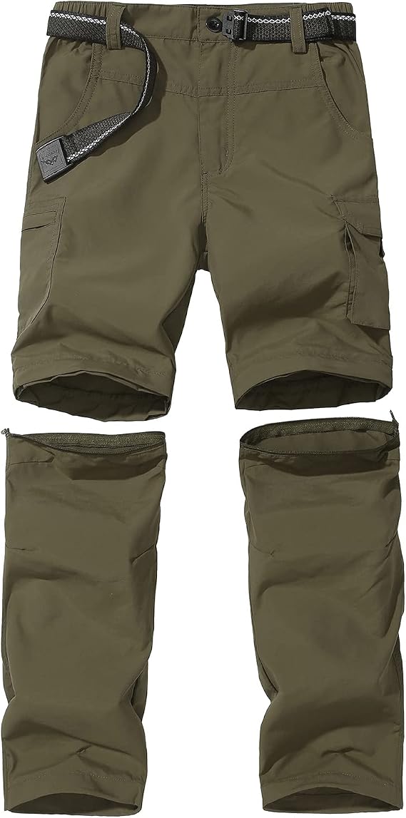 Boys Convertible Hiking Pants Lightweight Quick Dry Zip Off Pants for Kids Youth Outdoor UPF 50+ Casual Cargo Trousers