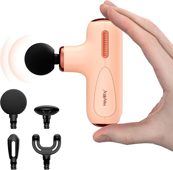 HEYCHY Super Mini Massage Gun Deep Tissue Portable Muscle Massager, Cream | 4 Heads 5 Speed Men Women Athletes Body Relief, Back Neck Legs, Quiet Operation Home Gym Office Travel, FSA Eligible HSA