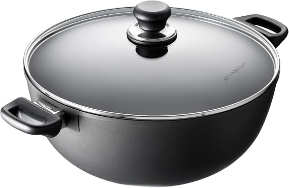 Scanpan Classic 8 1/4 Qt Nonstick Casserole/Stew Pot with Lid Metal Utensil Safe, Dishwasher & Oven Safe to 500F, Works on Gas & Electric Stovetops, Black