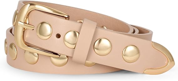 WERFORU Women's Leather Belt for Jeans & Dress - Punk Studded Belt