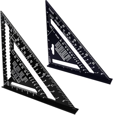 ASNOMY 7 Inch & 12 Inch Triangle Ruler, Black Rafter Square Protractor, High Precision Aluminum Alloy Triangle Ruler,Layout Measuring Tool for Engineer CarpenterImperial