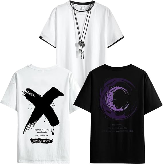 3 Pack Men's Short Sleeve Crewneck Cotton T-Shirt Moisture Wicking Graphic Print Casual Athletic Shirts