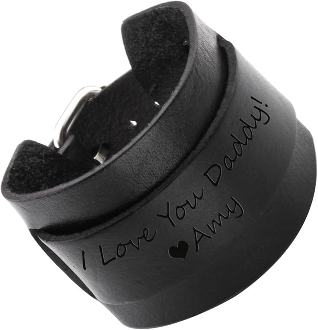 Zysta Engraving Genuine Leather Bracelet Punk Rock n Roll Unisex Women Personalized Customized Wide Wrist Belt Wrap Mens Cuff Wristband Bangle Strap Adjustable 7.2"-9" Black, Brown
