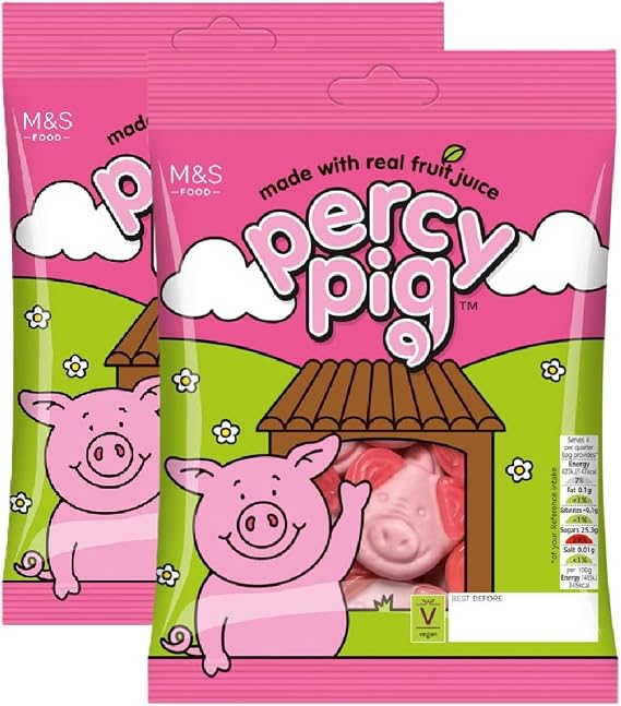 M&S Percy Pig Fruit Gums, 100g, Made with Real Fruit Juice, Vegan (2 Pack)