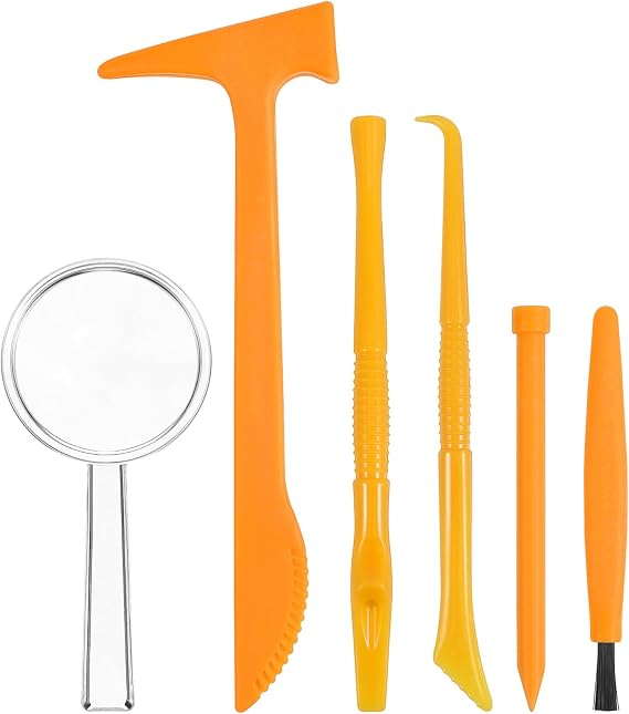 SEWACC 3 Sets Plastic Dig Tool Set, Mini Hammer Chisel Brush Scraper Tools, Archaeology Dig Kit