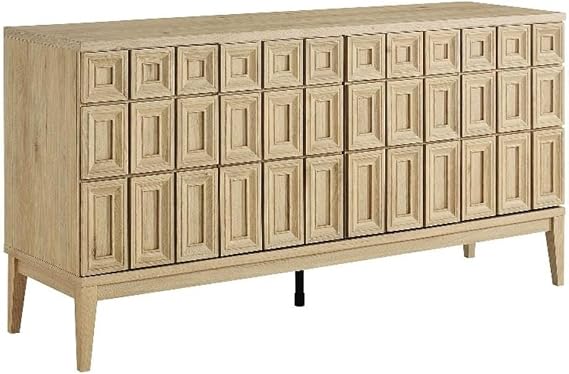 Modway Samos 62 Inch Retro Modern Sideboard with Storage in Hickory - Geometric Door Design Buffet Cabinet for Dining Room, Hallway, Living Room - Media Console Stand for Wall-Mounted TVs