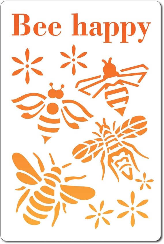 GORGECRAFT 8"X12"Bee Stencil Honey Bees Templates Happy Word Reusable Plastic Drawing Painting Stencils Template for Painting on Wood Wall Floor Fabric Tile Canvas Crafts DIY Home Decor