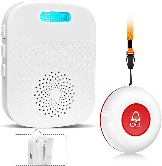 Daytech Caregiver Pager Wireless Call Button for Elderly at Home Life Alert Systems for Seniors/Patient/Disabled 300+ Feet 1 Portable/Vibration Receiver & 1 Emergency Button