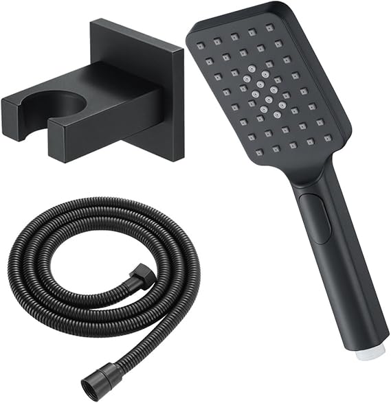 Black Shower Head with Handheld, 3 Spray Setting High Pressure Shower Heads, High Flow Hand Held Shower Head with Stainless Steel Hose and Brass Bracket Included, Bathroom Shower Head