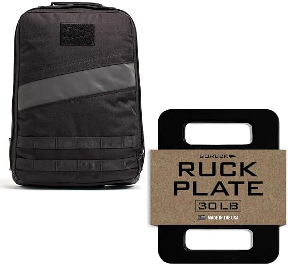 GORUCK Rucker 4.0 15L Rucking Backpack and 30LB Ruck Plate Bundle, Black | Complete Rucking Kit, Backpack Plus USA Made Cast Iron Plate, Elevated Plate Pocket, Extra Padded Straps, Ready to Train