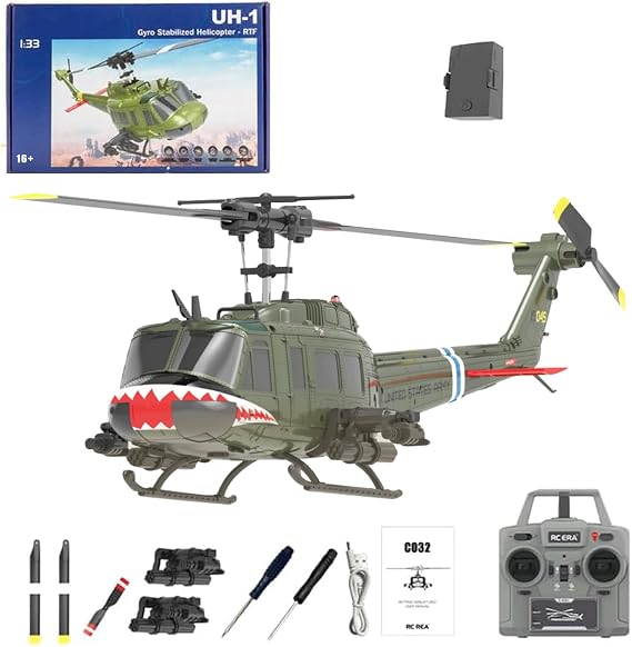 UH-1 Huey Remote Control Helicopters RC Aircraft for Adults, RC ERA C032 1/48 Scale 6CH 2.4G Gyro Stabilized Aircraft with Fly Upside Down 3D Rolling -RTF / 1 Battery