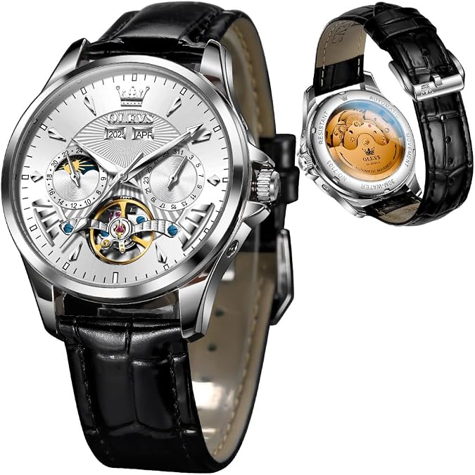 OLEVS Mens Automatic Skeleton Watches Fashion Casual Wrist Watches for Man