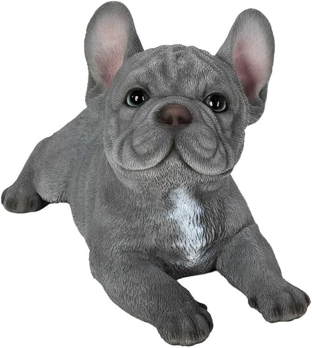 Hi-Line Gift Ltd. Tranquil Blue Hues: Polyresin Lying French Bulldog Figurine in Grey Blue