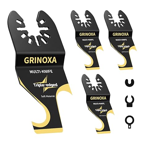 4PCS Hook Knife Oscillating Tool Blades for Roofing Shingles, PVC Floor | Triple-Edge Push Pull Scraper, Multi Tool Blade Kit for Carpet,Cardboard Cutting Fit for Dewalt, Boach,Milwaukee,Ryobi,Fein