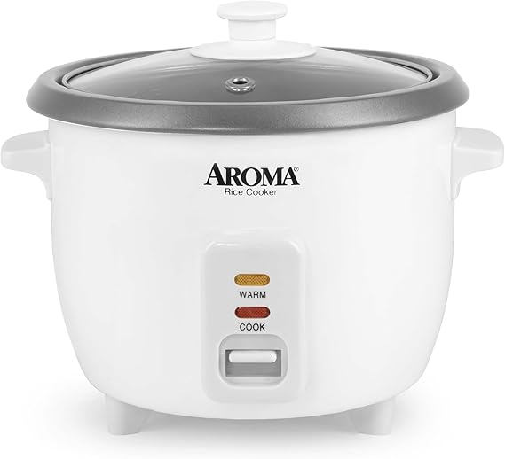 AROMA Rice Cooker, 3-Cup (Uncooked) / 6-Cup (Cooked), Small Rice Cooker, Oatmeal Cooker, Soup Maker, Auto Keep Warm, 1.5 Qt, White, ARC-363NG