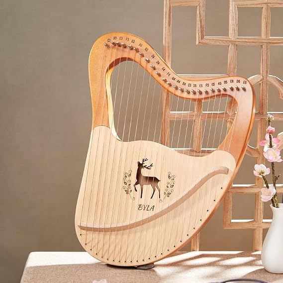 Wooden Lyre Harp Metal Strings Melody Mahogany Lyre Harp Instrument with EVA Bag, Tuning Wrench, Spare Strings, English Manual, Gift for Beginners Music Lovers Adult (21 Strings)