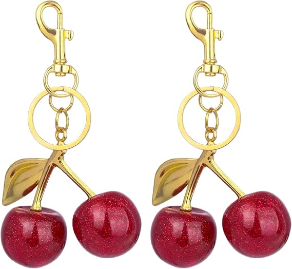 2 Pcs Cherry Bag Charm, Bag Charms for Womens Handbags, Stylish Cherry Car Keychain, Sparkling Purse Charms Pendant, Versatile Key Ring, Keyring Accessories for Handbag Wallet Car Phone Keys