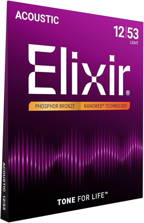 Elixir, Acoustic Guitar Strings, Phosphor Bronze, NANOWEB, 6-String, 12-53