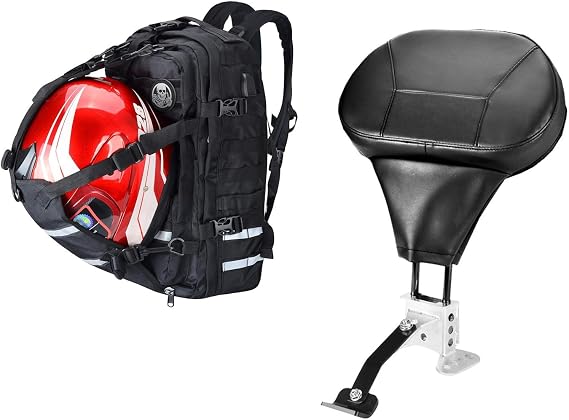 Goldfire Large Capacity Hiking Bag Motorcycle ATV/UTV Cycling Riding Helmet Backpack Waterproof Tactical Backpack + Detachable Adjustable Plug-in Driver Backrest Pad For 2009-2023 Harley Road King