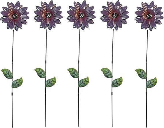 Metal Artificial Flowers Outdoor Decor, Fake Plants Yard Art Decoration, Garden Metal Plant Fake Flowers, for Outdoor Lawn Pathway Ornaments(Purple)