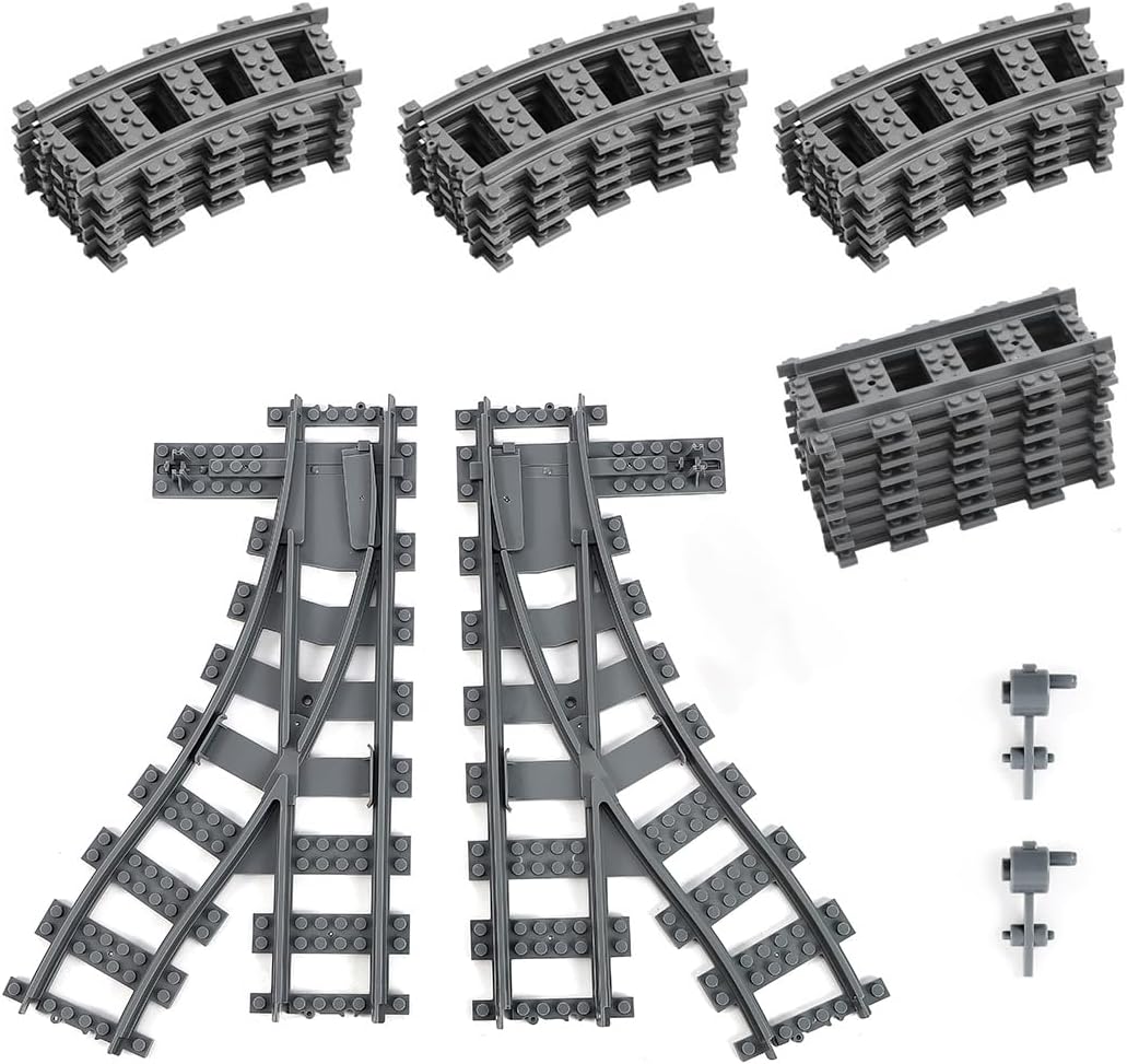 Etarnfly 28PCS City Train Tracks, Classic Train Tracks Accessories, Railroad Building Toy Compatible with All Major Brand - 18 Curved, 8 Straight, 1 Right Turnout, 1 Left Turnout
