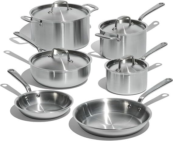 Made In Cookware - 10 Piece Stainless Steel Pot and Pan Set - 5 Ply Clad - Includes Stainless Steel Frying Pans, Saucepans, Saucier and Stock Pot W/Lid - Professional Cookware - Made in Italy