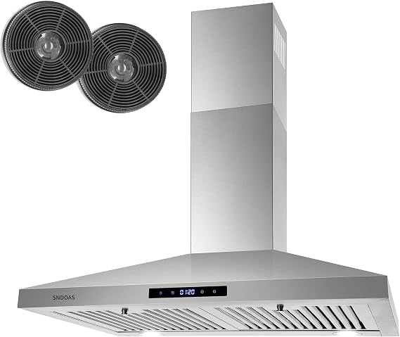 SNDOAS Range Hood 30 inches,Stainless Steel Wall Mount Range Hood with Carbon Filters,Vent Hood 30 inch Touch Control,Ducted/Ductless Convertible,Chimney-Style Over Stove Vent Hood,Kitchen Hood