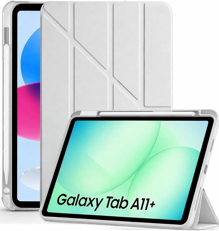 Samsung Galaxy Tab A11 Plus 11 İnç İle Uyumlu Kalemlikli, Uyku Modlu, Mıknatıslı, Üçgen Standlı, Darbeye Dayanıklı Kaplama Akıllı Kılıf (Gri, Galaxy Tab A11 Plus 11 İnç)