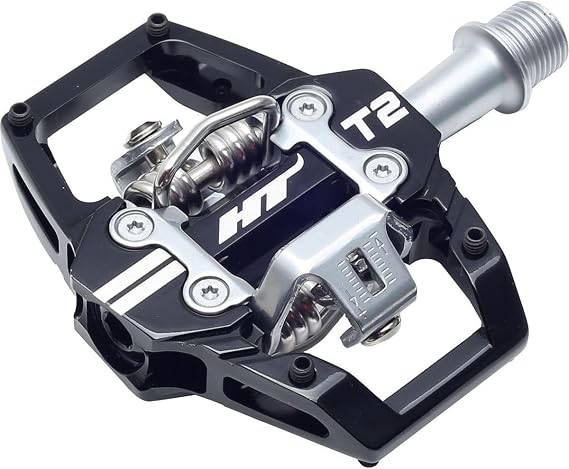 HT Components T2T Pedals - Dual Sided Clipless with Platform, Aluminum, Titanium, 9/16", Black | bike-pedals