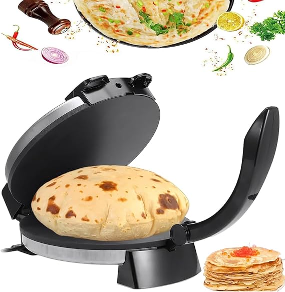 BACKOLU1500W Electric Roti Maker, 10 Inch Non-Stick Roti Restoratory Maker, Flat Bread and Chapati Maker Machine, Anti-Scald Handle and Indicator Light, Temperature Adjustable for Pancake Crepe