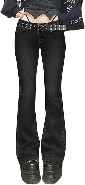 Women Bell Bottom Jeans Stretchy Flare Mid Rise Embroidery Vintage Denim Pants 90s Outfits Y2k Clothes