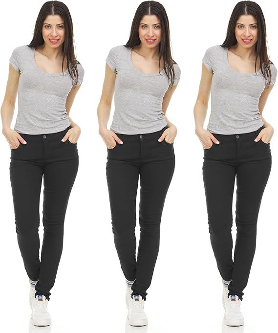 Galaxy by Harvic 3-Pack Women's Stretch Skinny 5-Pocket Basic Chino Pants