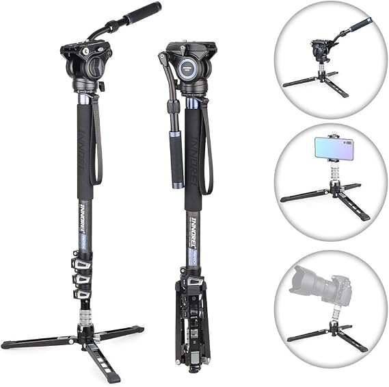 Carbon Fiber Video Monopod Kit-VM70CK Professional Hydraulic Fluid Head Monopod Removeable Multifunctional Travel Tripod Stand for Gopro DSLR Camera Telescopic Camcorders, Max Load 13 pounds/6 kg