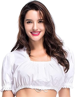 Womens Cosplay Bavarian Oktoberfest Classic Crop Top Dirndl White Blouse