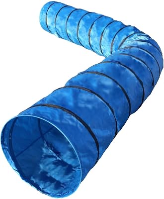 Rise8 Studios Dog Agility Tunnel | Pet Training Equipment | Rip and Tear Resistant | Includes Carry Bag and Ground Stakes | Made of 420D Polyester 24” Diameter, 18’ Long Blue