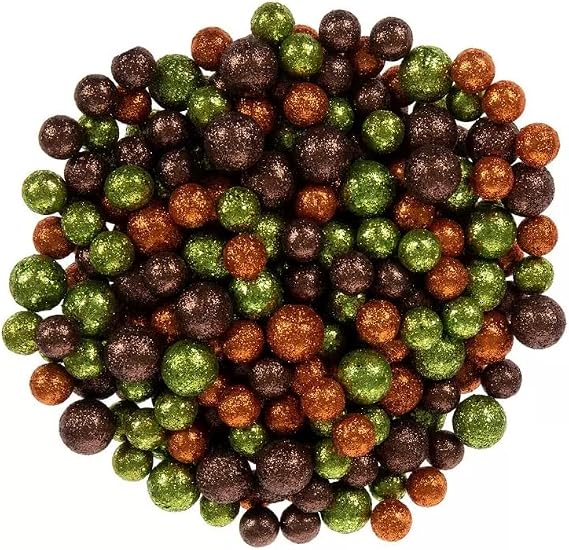 Halloween and Fall Glitter Foam Pieces Scatter Non-Adhesive - Brown, Orange & Green Glitter Ball Filler - 1.87 Oz Bag