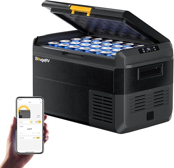 BougeRV Portable Refrigerator, CRS 42 Quart,4F~68F, 12v Car Freezer | APP Control, 45dB Low Noise, 12/24V DC 110V AC, Fridge or Freezer, Compressor Electric Cooler for Car Camping, RV and Travel