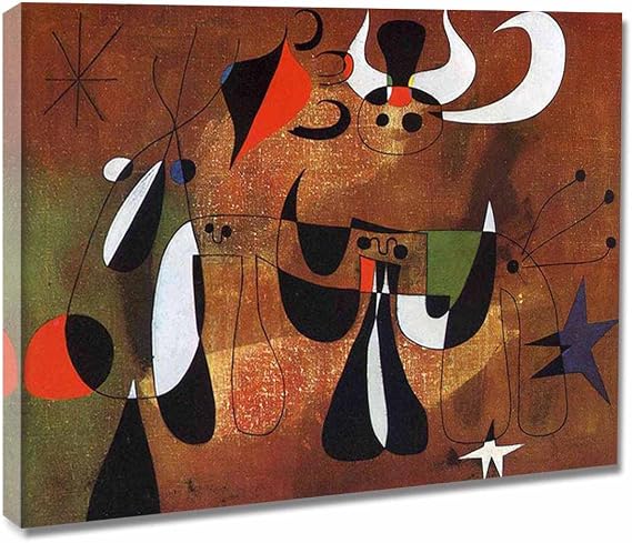 Joan MiroParty for the NightFramed Canvas Paintings Wall Art Abstract Canvas Poster and Prints for Bedroom and Living Room Home Decor Ready to Hang(62x86cm-24x34inch-Framed)