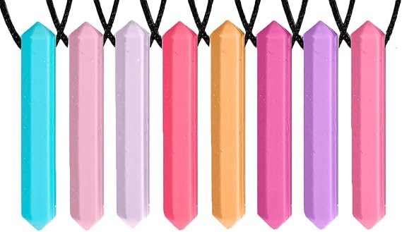 Chew Necklaces for Sensory Kids - 8 Pack Chewy Necklaces for Sensory Kids, Teething Necklace Chew Toys for Kids or Adults That Like Biting - Silicone
