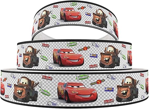 Lightning Cars McQueen and Mater 1 Inch Wide Repeat Ribbon Sold in Yards (3 Yards)