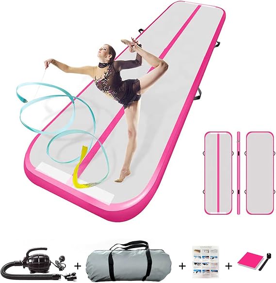 Inflatable Tumbling Training Mat, 4 Inch Thick, with Air Pump | Durable PVC, Waterproof, Wear Resistant, Carry Bag, for Home Use/Cheerleading/Yoga/Water/Pool/Gymnastics
