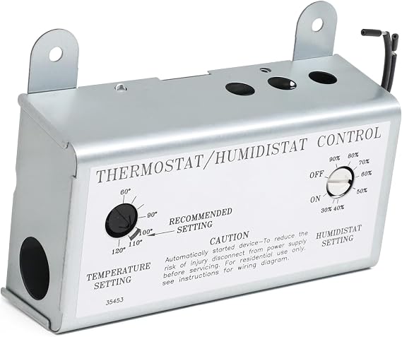 Criditpid Attic Fan Adjustable Thermostat & Humidistat Controller Box for Powered Attic Ventilators Fan- Replacement Temperature Humidity Controller.