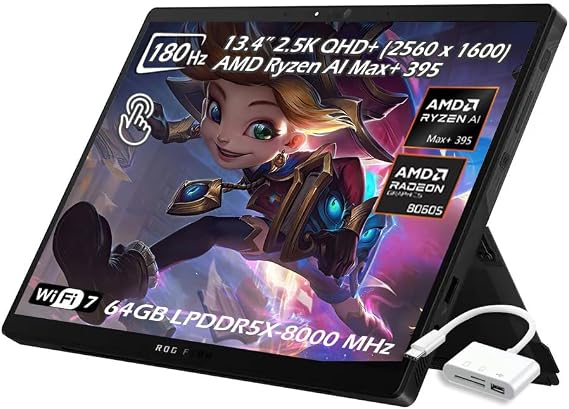 ASUS ROG Flow Z13 (2025) Gaming Laptop, 13.4" ROG Nebula 16:10 2.5K 180Hz/3ms, AMD Ryzen AI MAX+ 395, AMD Radeon 8060S Graphics, 64GB LPDDR5X 1TB SSD, Wi-Fi7 Bluetooth, Win11, w/USB 3.0 Hub, W/GaLiMu