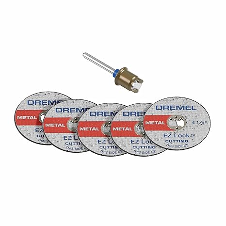 Dremel EZ406-02, EZ - Lock Starter Kit, 1 1/2-Inch (38.1 mm) Wheel Diameter, 5 Piece Fiberglass Reinforced Cut-Off Wheels and EZ402 Mandrel Included, Rotary Tool Cutting Disc Accessories | 5 Reinforced Cut-Off Wheels | 1-1/2-In. Wheel Diameter | EZ Lock System | Fast Accessory Changes | Rotary Tool Compatible