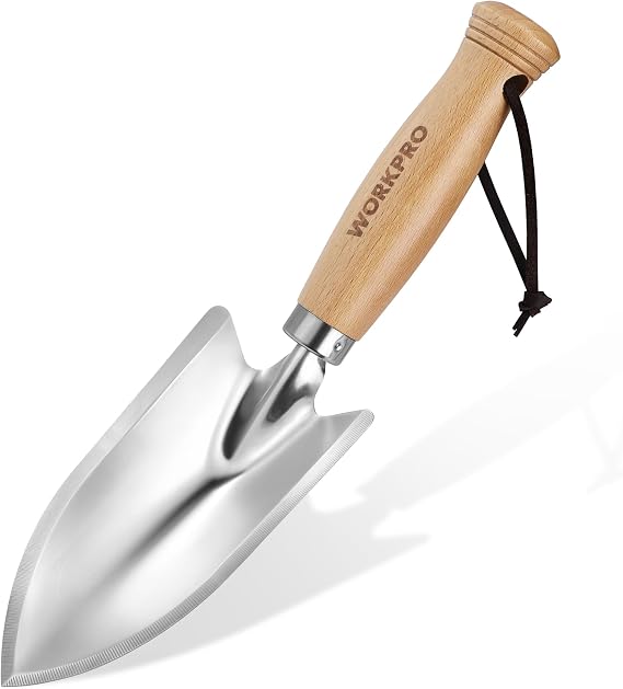 WORKPRO 11" Garden Hand Trowel, Heavy Duty Polished Stainless Steel | Garden Shovel with Wooden Handle, Hand Gardening Tool for Digging, Planting and Transplanting