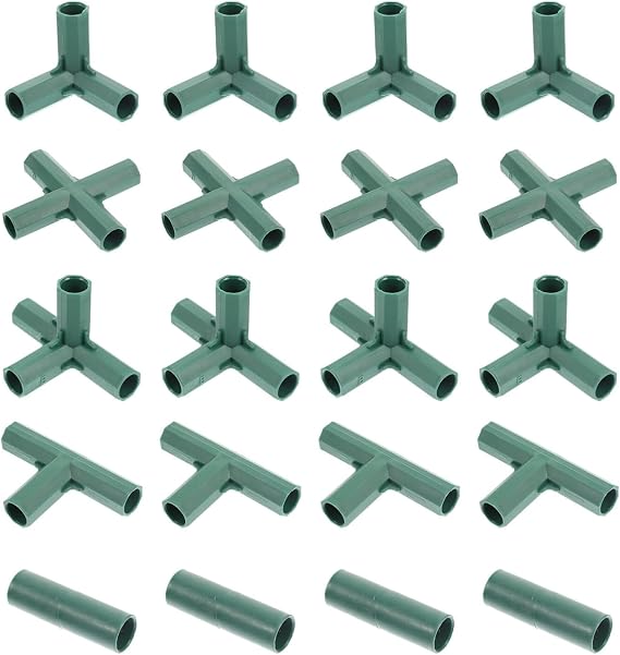 Yardwe Greenhouse Connector 20 Pcs 16Mm Gardening Frame Joints with 5 Types Pole Connectors for Plant Supports Trellis Greenhouse Accessories
